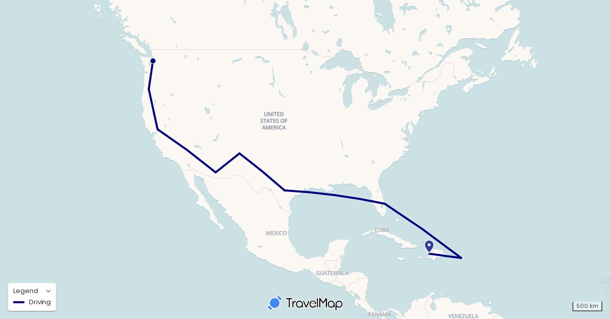 TravelMap itinerary: driving in Haiti, United States (North America)
